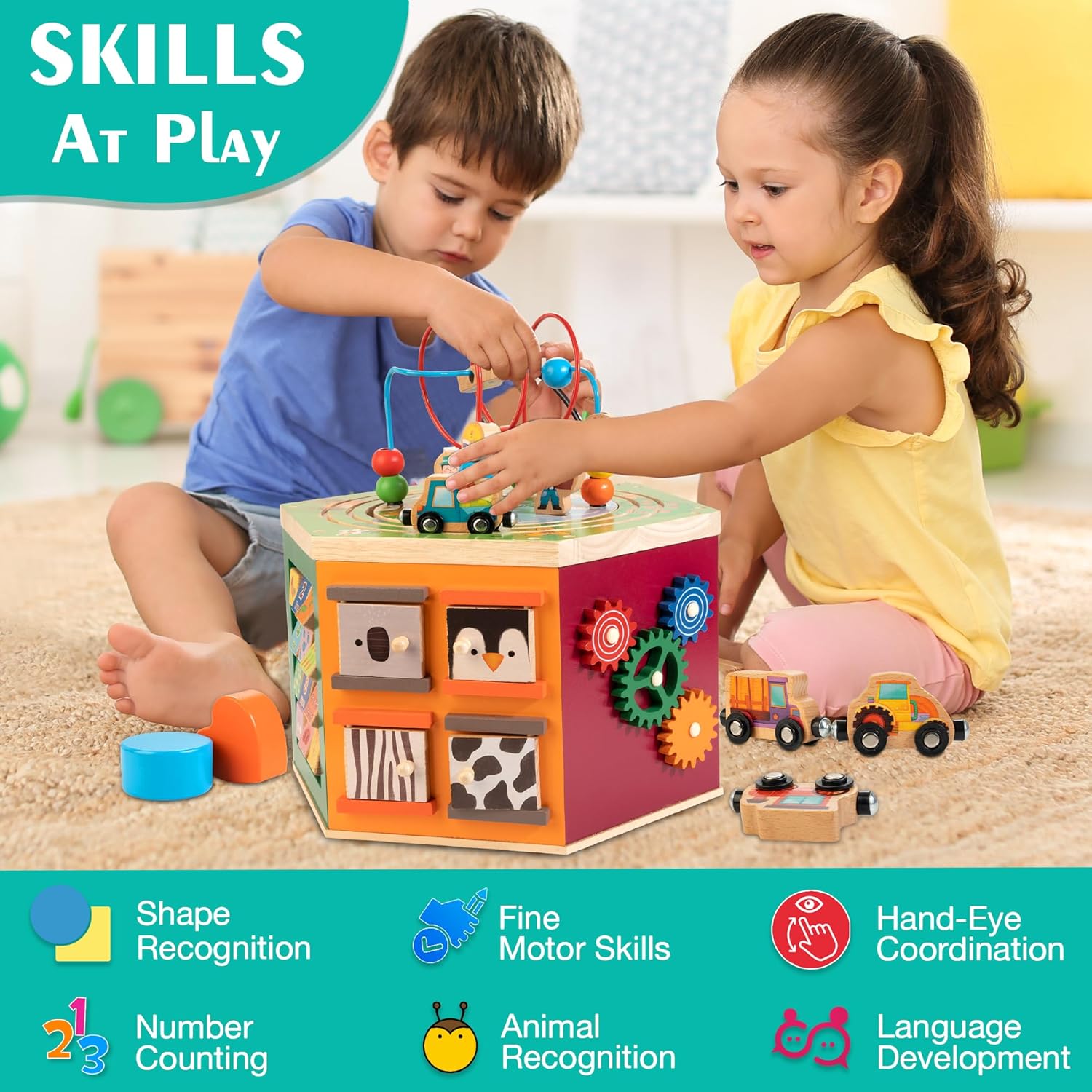 9-in-1 Wooden Farm Activity Cube – Montessori Toy for Toddlers - Image 3