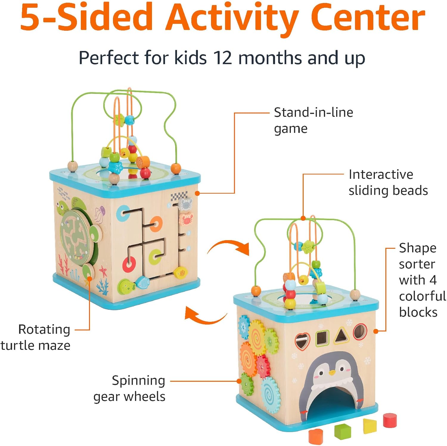Wooden Activity Cube Toy – 5-in-1 Learning Fun for Toddlers - Image 3